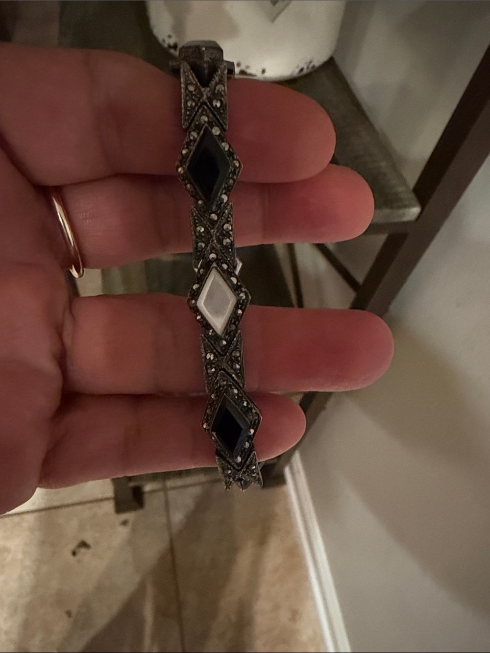 Vintage-Inspired Black and White Link Bracelet